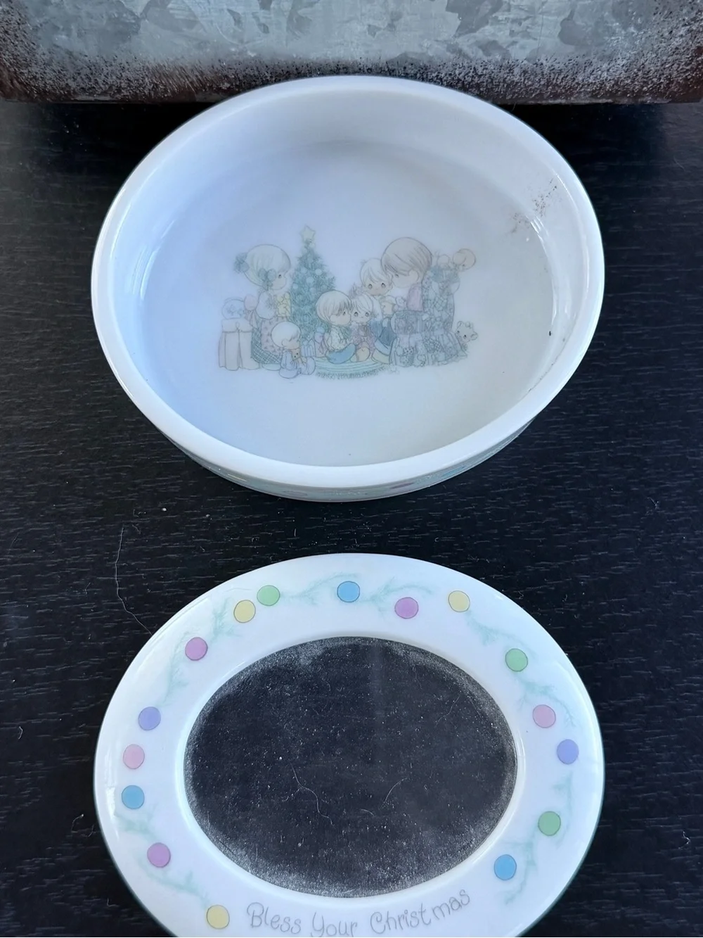 Christmas Oval Trinket Dish - Pastel Polka Dot - 1990
